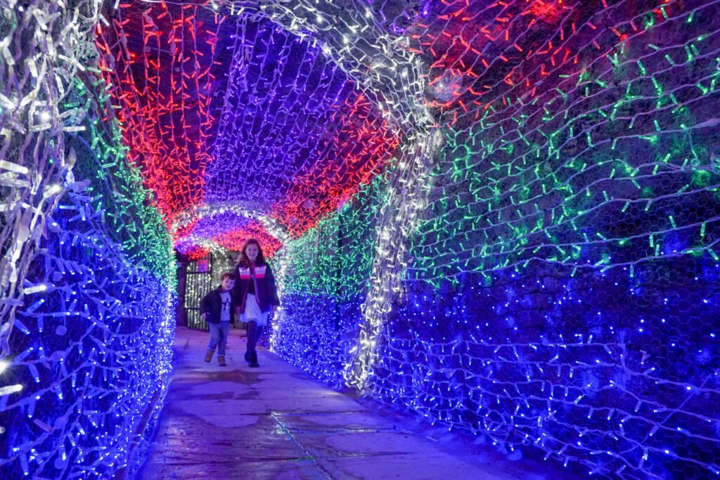 Charlestown tunnel of lights for Christmas in Cornwall