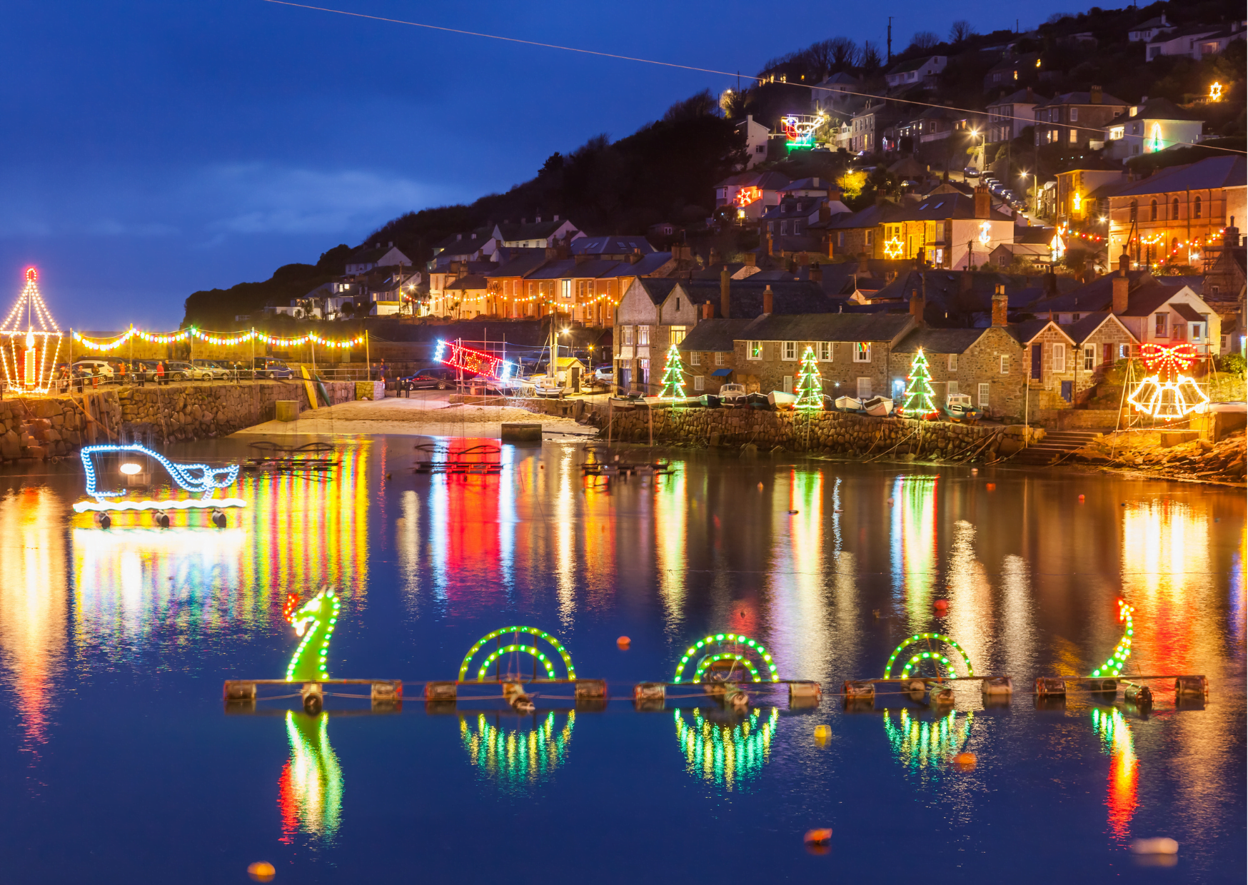 Mousehole Christmas lights for Christmas in Cornwall