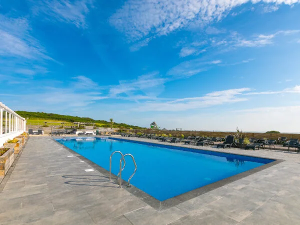 Outdoor heated swimming pool at Polmanter Touring Park