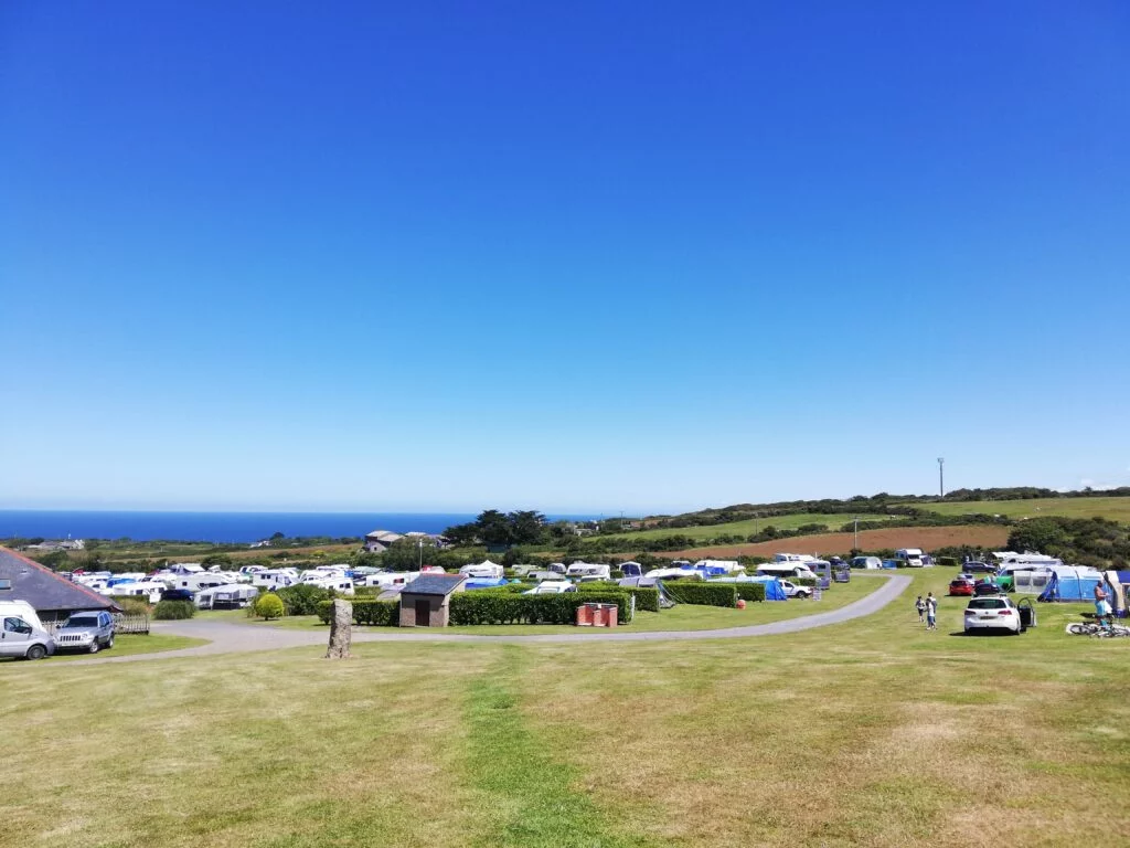 Views from the top of the Morvah field across Polmanter Touring Park in St Ives