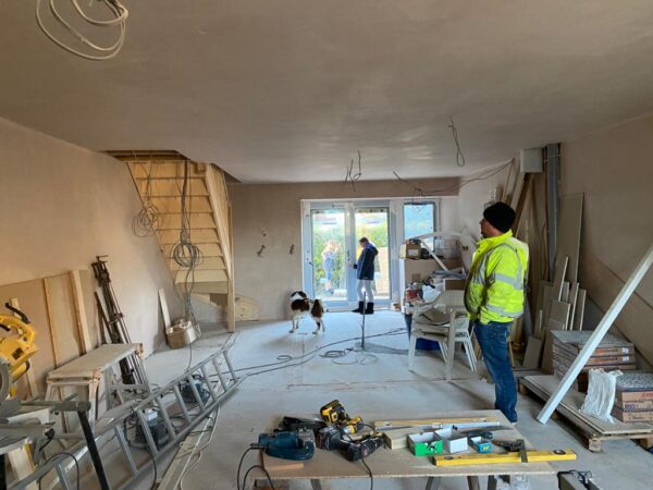 Polmanter holiday cottage renovation on the ground floor is now plastered
