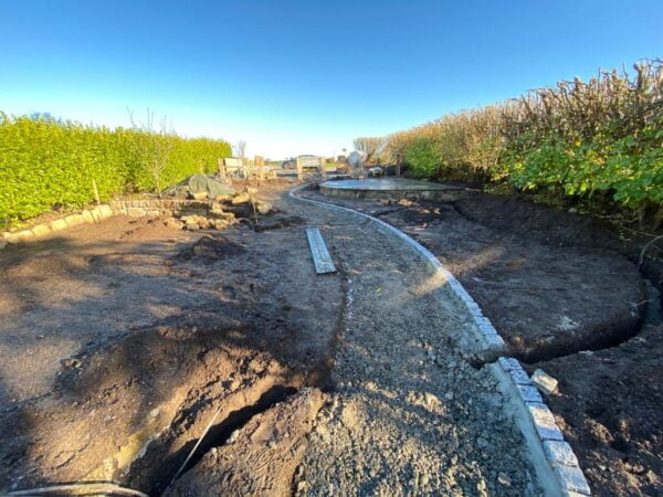 Start of the garden landscaping at the Polmanter holiday cottage renovation