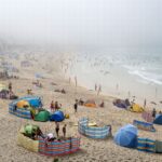 Mist over Porthmeor Beach on a foggy day in Cornwall