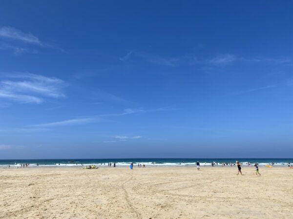 Blue sky on Porthmeor Beach h St Ives