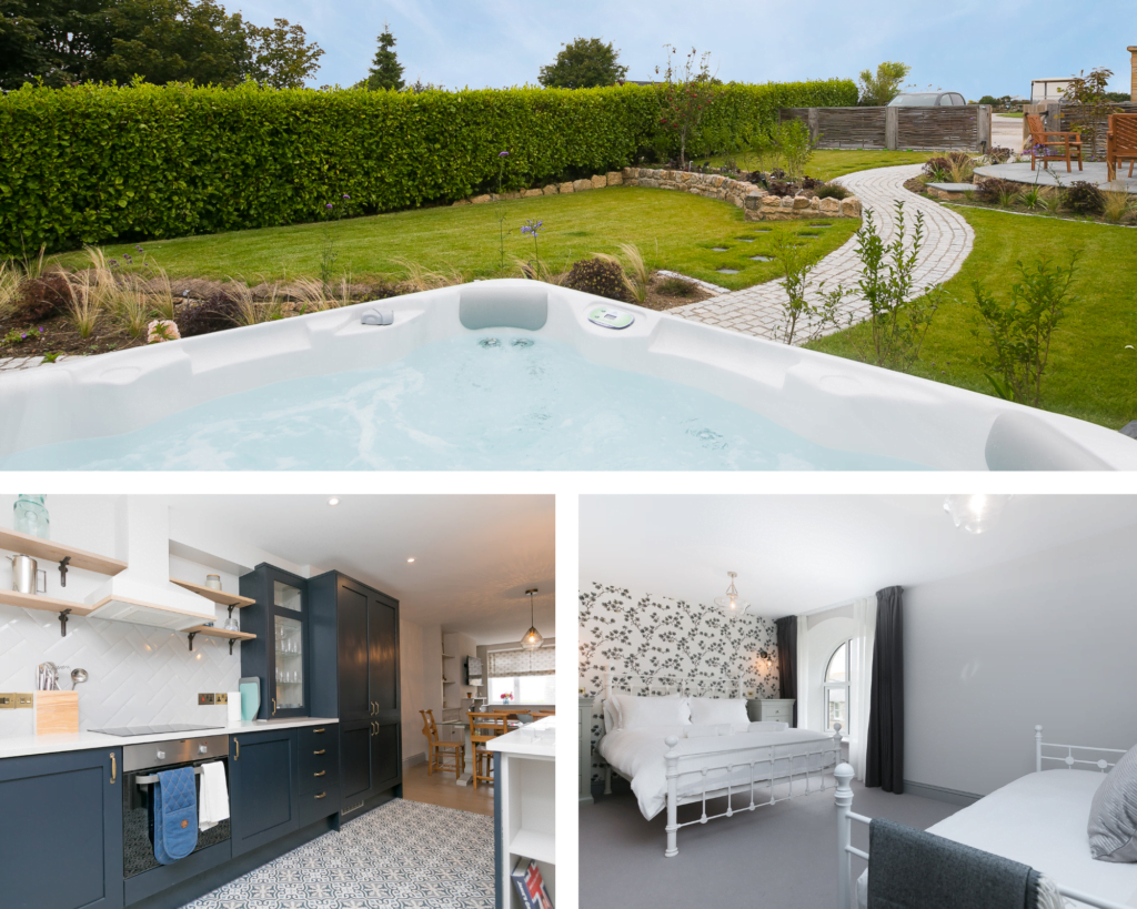Trio of images showing the cottage interior of Polmanter self catering accommodation in St Ives