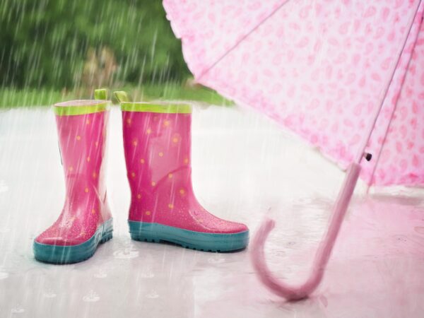 Wellington boots and umbrella for rainy days in Cornwall