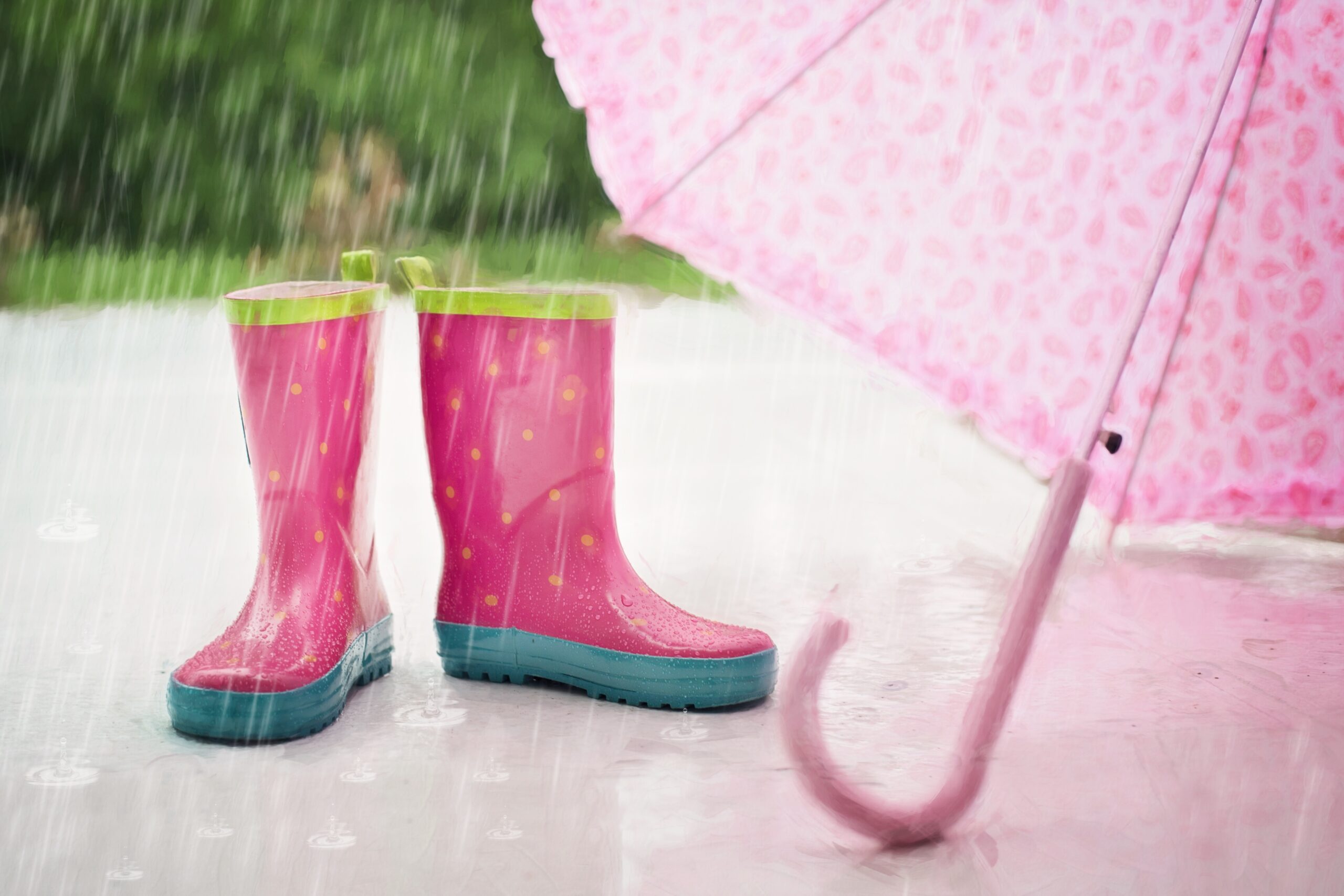 Wellington boots and umbrella for rainy days in Cornwall