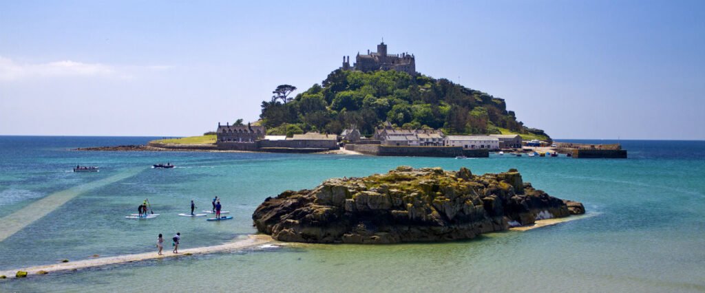 St Michaels Mount is a castle on an island surrounded by water near st ives